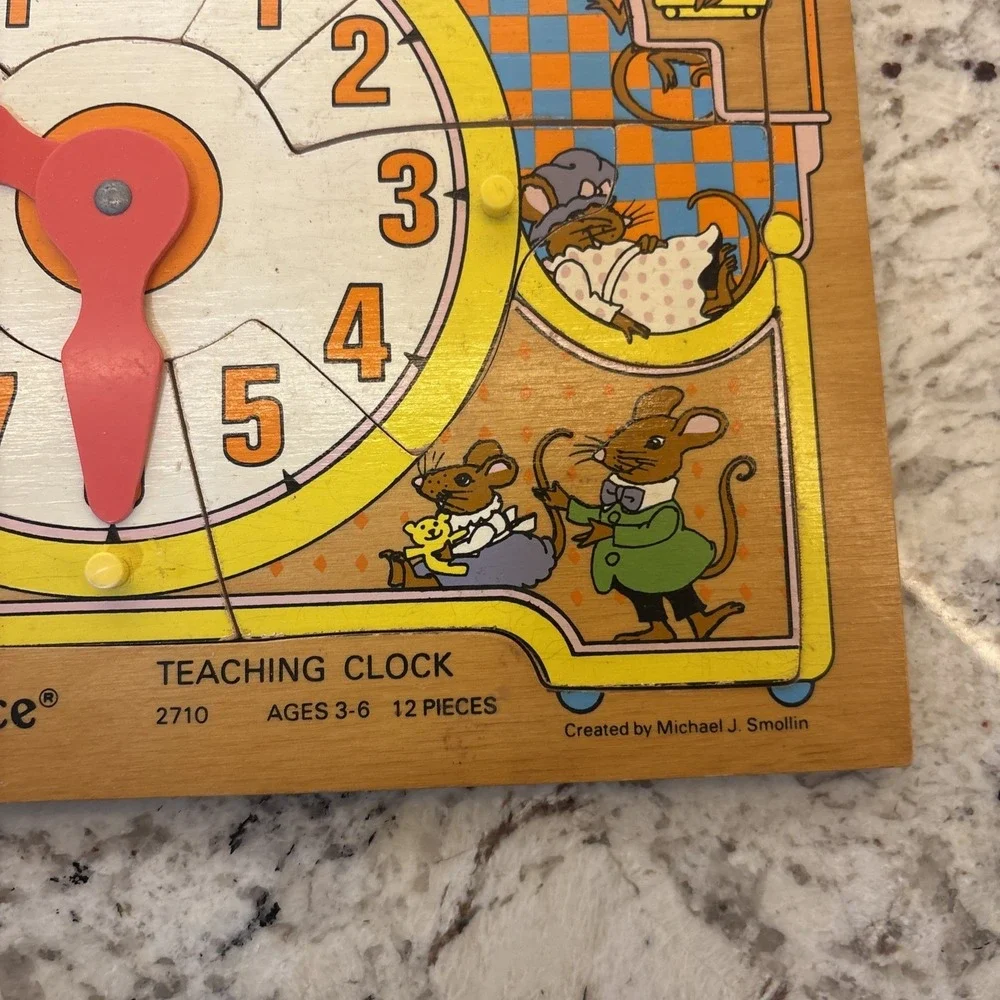 Vintage Fisher-Price Teaching Clock Puzzle‎ #2710 Complete Mice Time Homeschool